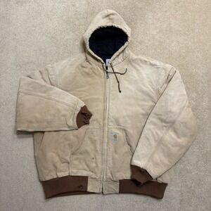 Vintage Carhartt Jacket J140 Mens 2XL Brown Quilted Lined Heavy Canvas Hooded